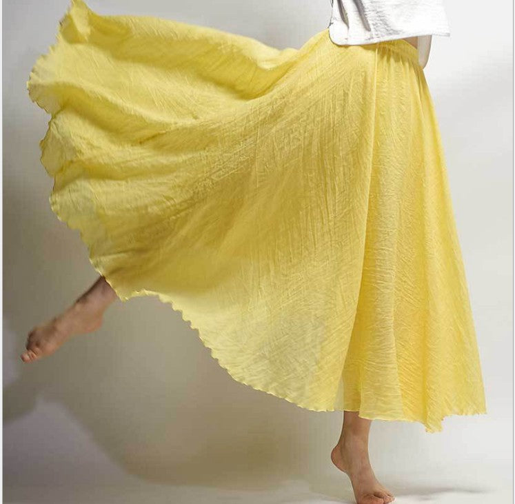 Women's Artistic Large Size Cotton and Linen Skirt