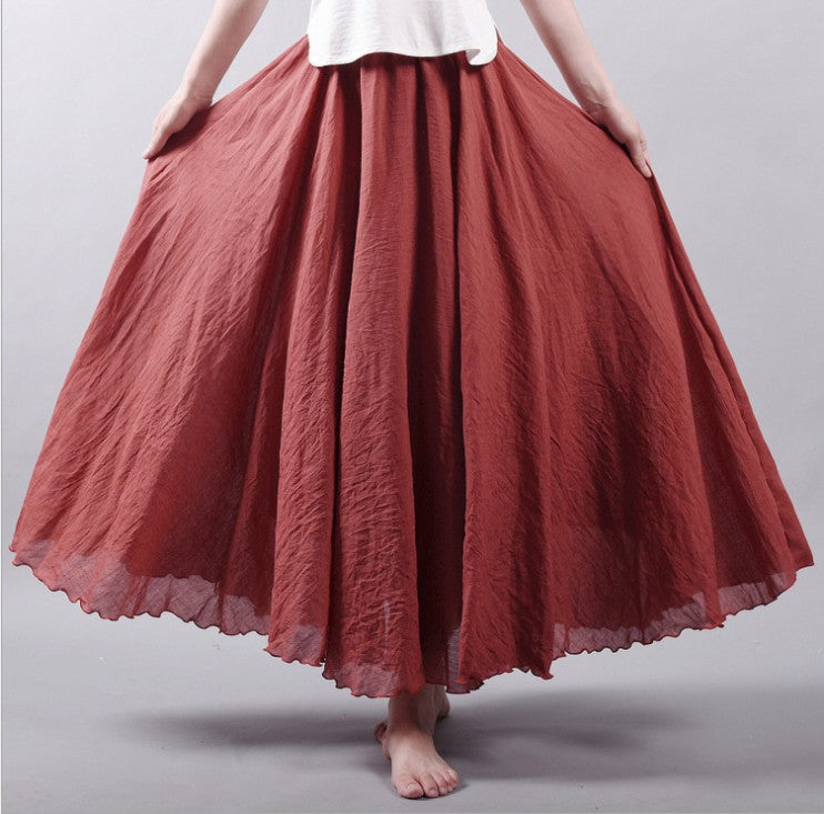 Women's Artistic Large Size Cotton and Linen Skirt