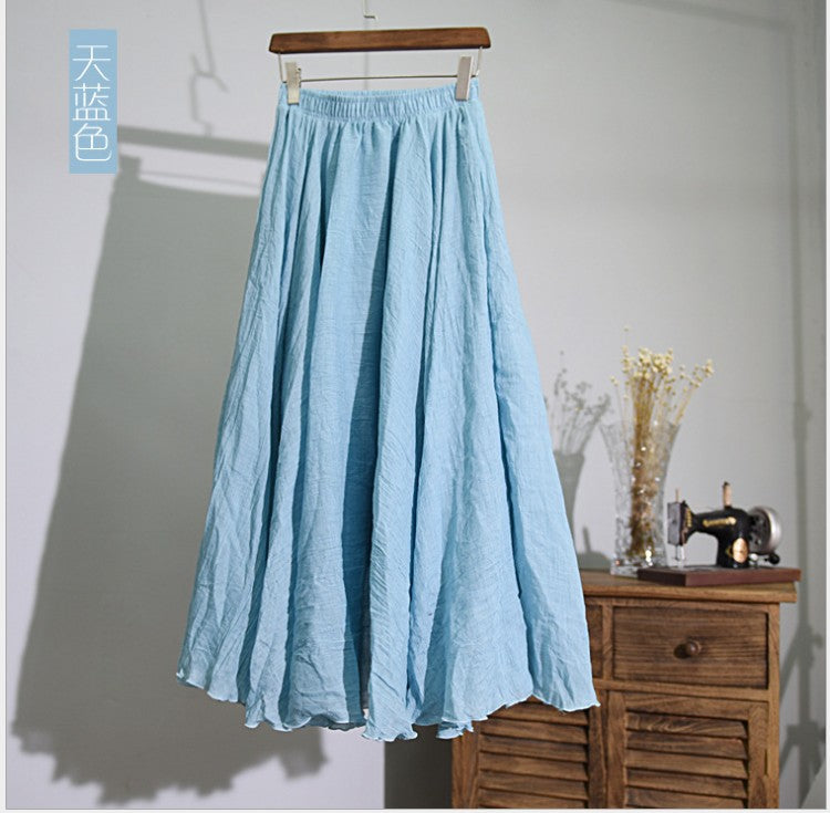 Women's Artistic Large Size Cotton and Linen Skirt
