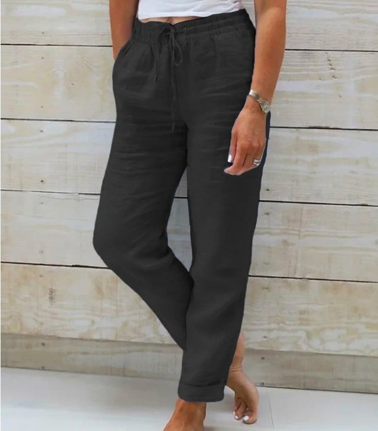 High Waist Cotton Linen Casual Pants