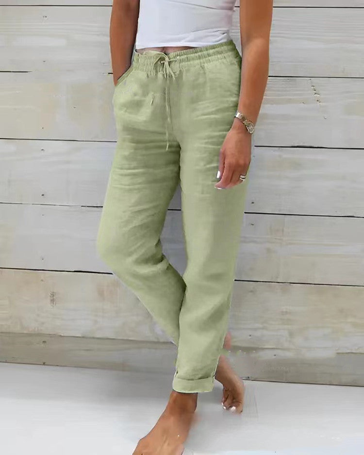 High Waist Cotton Linen Casual Pants