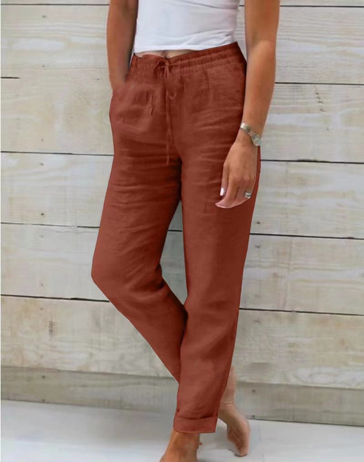 High Waist Cotton Linen Casual Pants