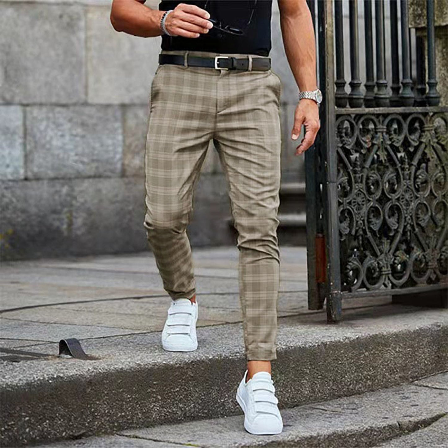Casual Check Print Casual Trousers