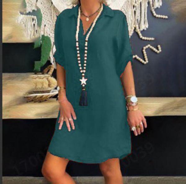 Short-sleeved Rayon Shirt Dress