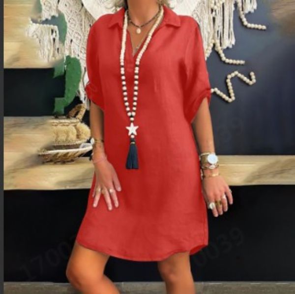 Short-sleeved Rayon Shirt Dress