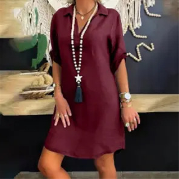 Short-sleeved Rayon Shirt Dress