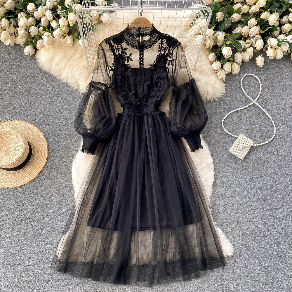 Three-dimensional Flower Mesh Dress