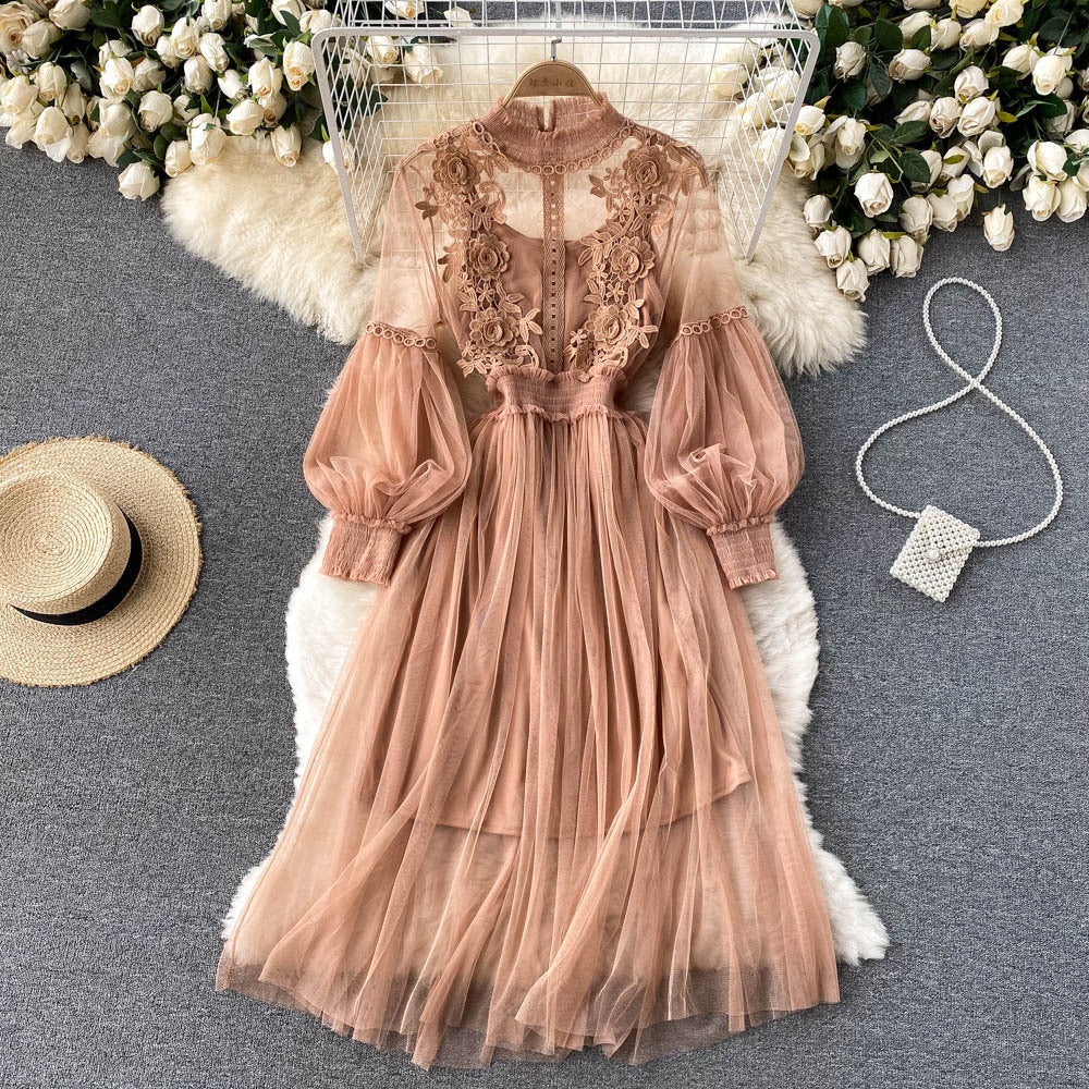 Three-dimensional Flower Mesh Dress