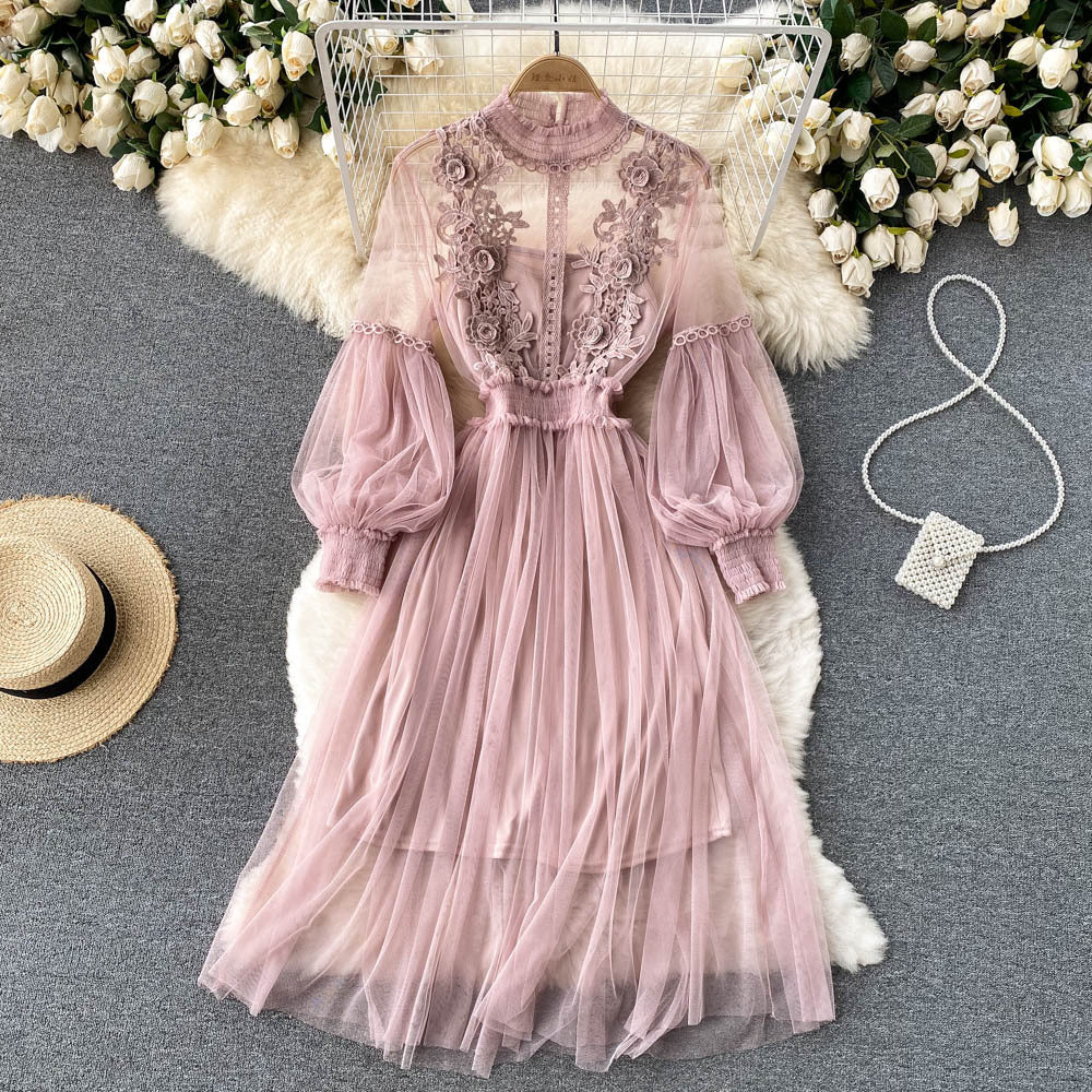 Three-dimensional Flower Mesh Dress