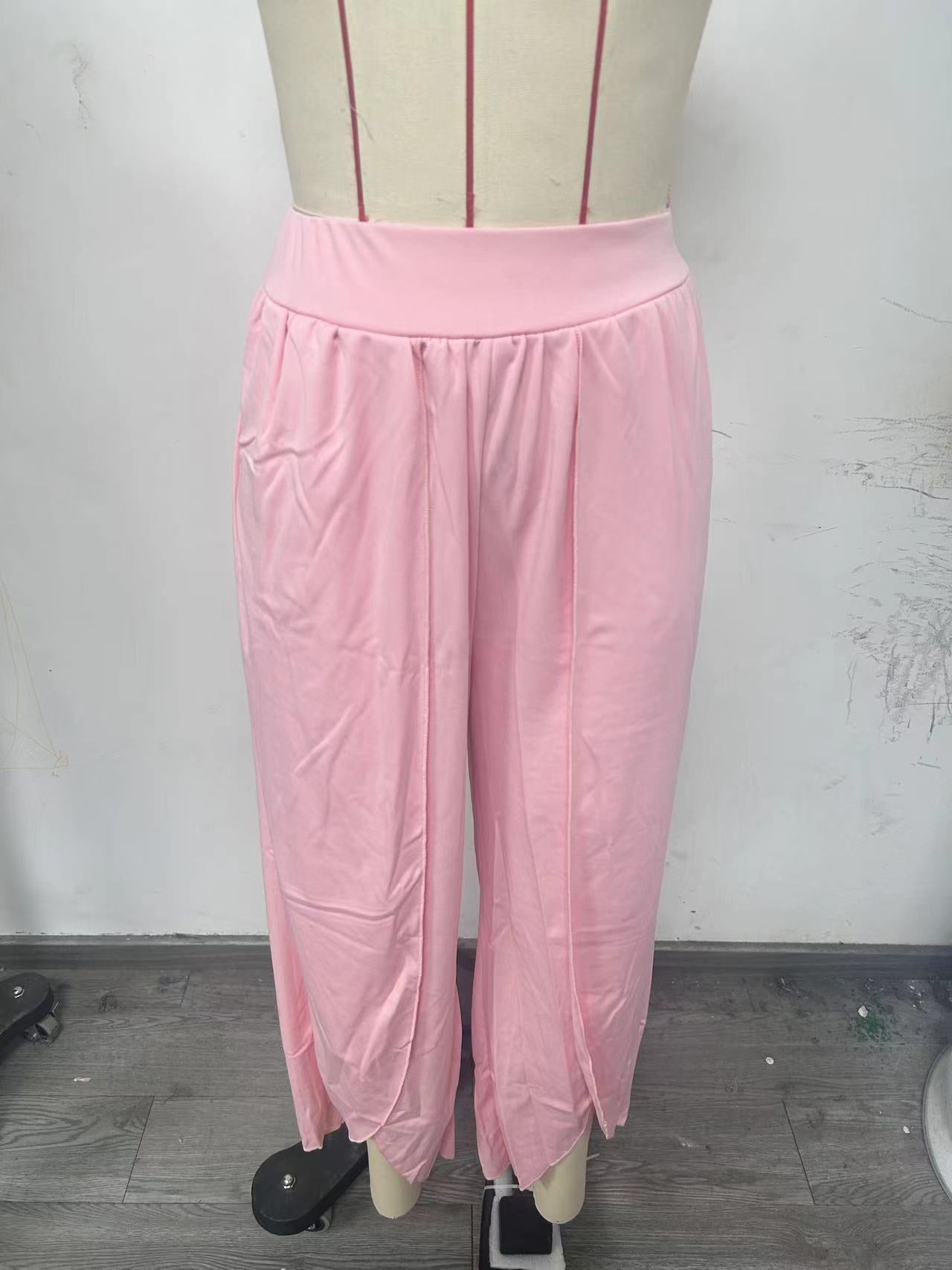 Split Casual Solid Color Trousers
