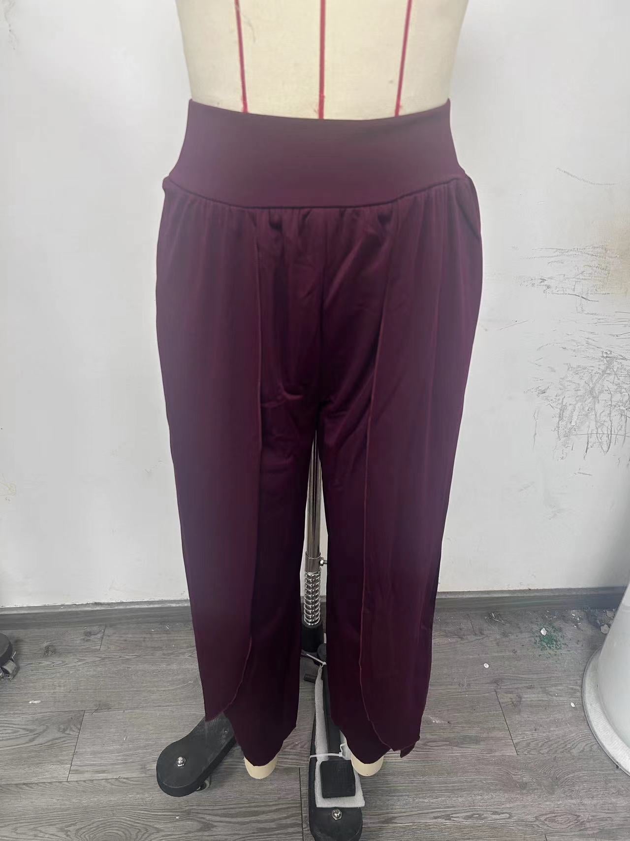Split Casual Solid Color Trousers