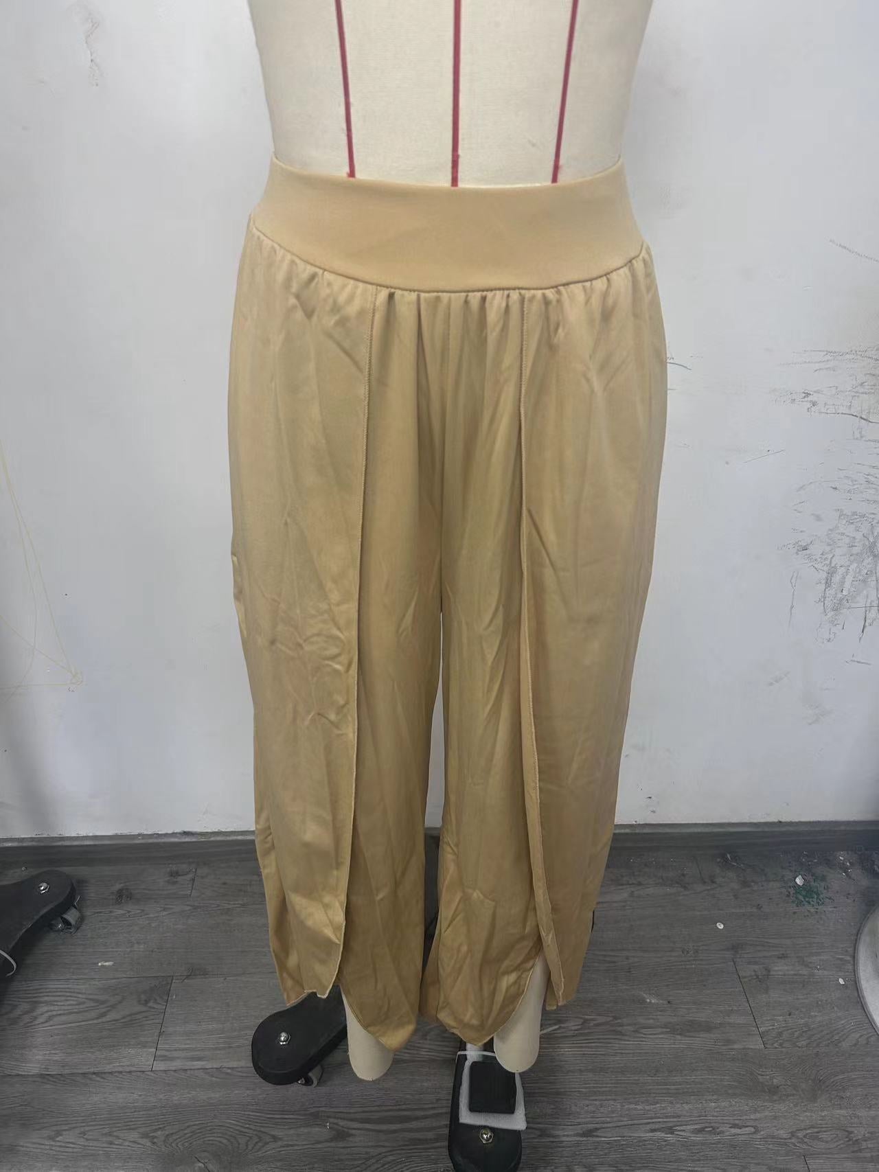 Split Casual Solid Color Trousers