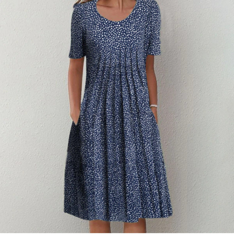 Large-Swing Printed Short-Sleeve Dress