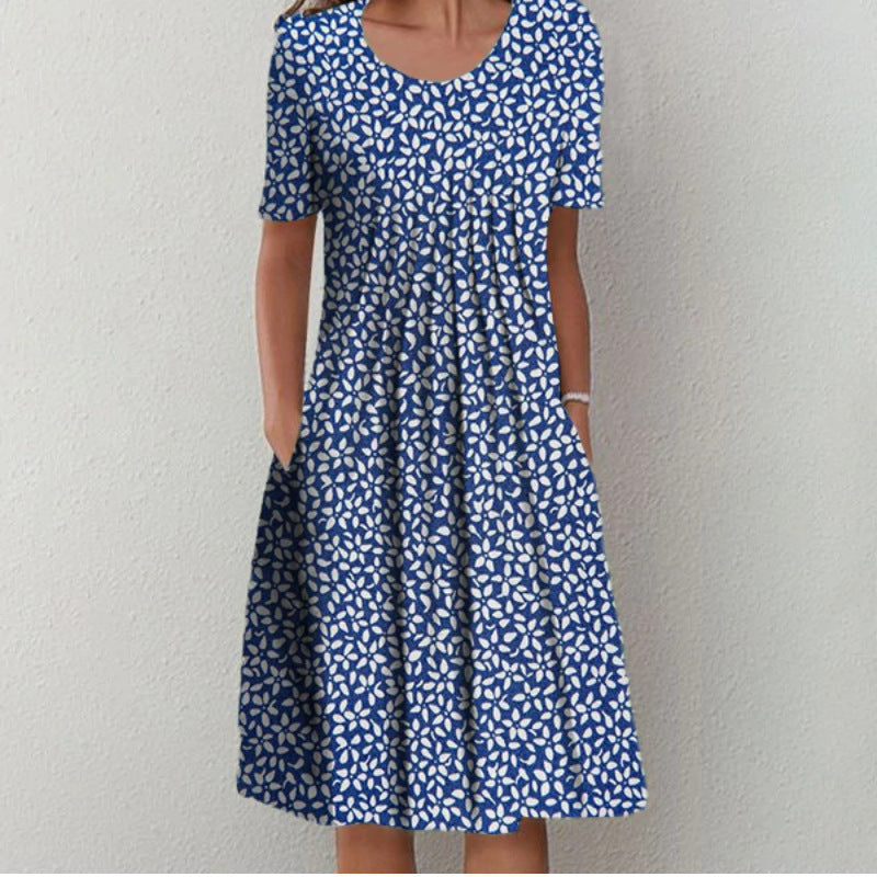 Large-Swing Printed Short-Sleeve Dress