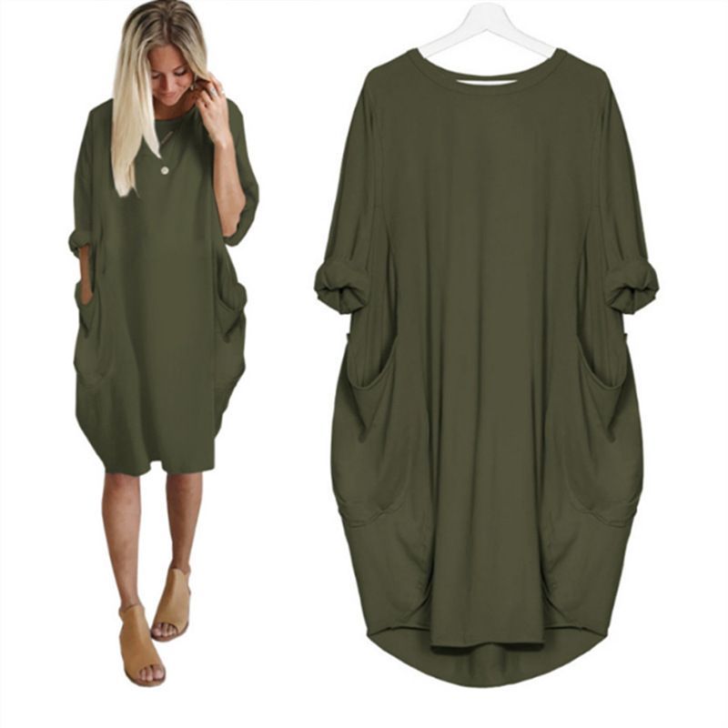 Loose Pocket Long Sleeve Dress