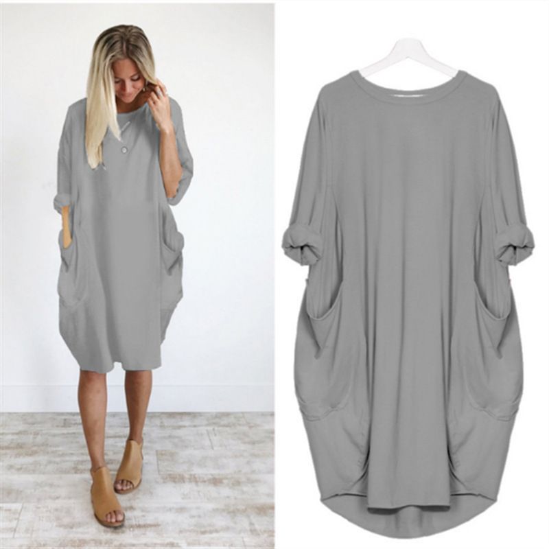 Loose Pocket Long Sleeve Dress