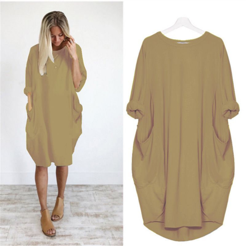 Loose Pocket Long Sleeve Dress