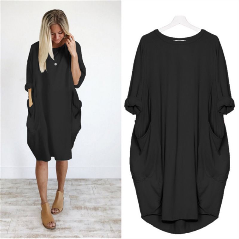 Loose Pocket Long Sleeve Dress