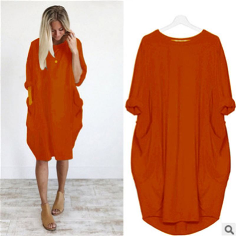 Loose Pocket Long Sleeve Dress