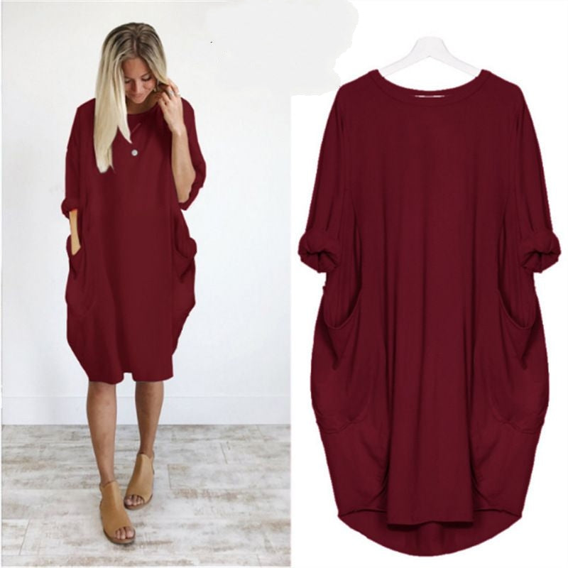 Loose Pocket Long Sleeve Dress
