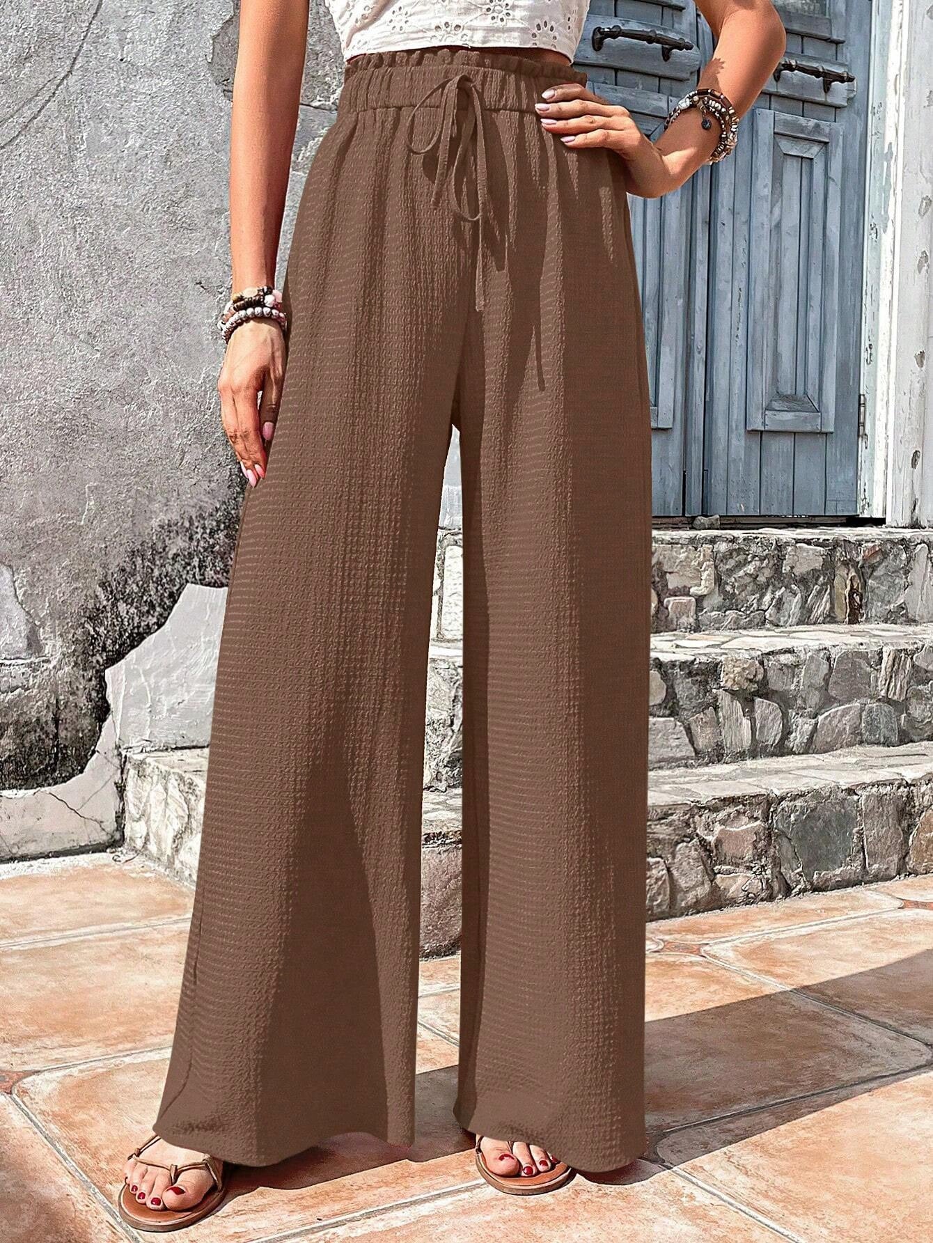 Bubble Plaid Casual Wide-Leg Pants