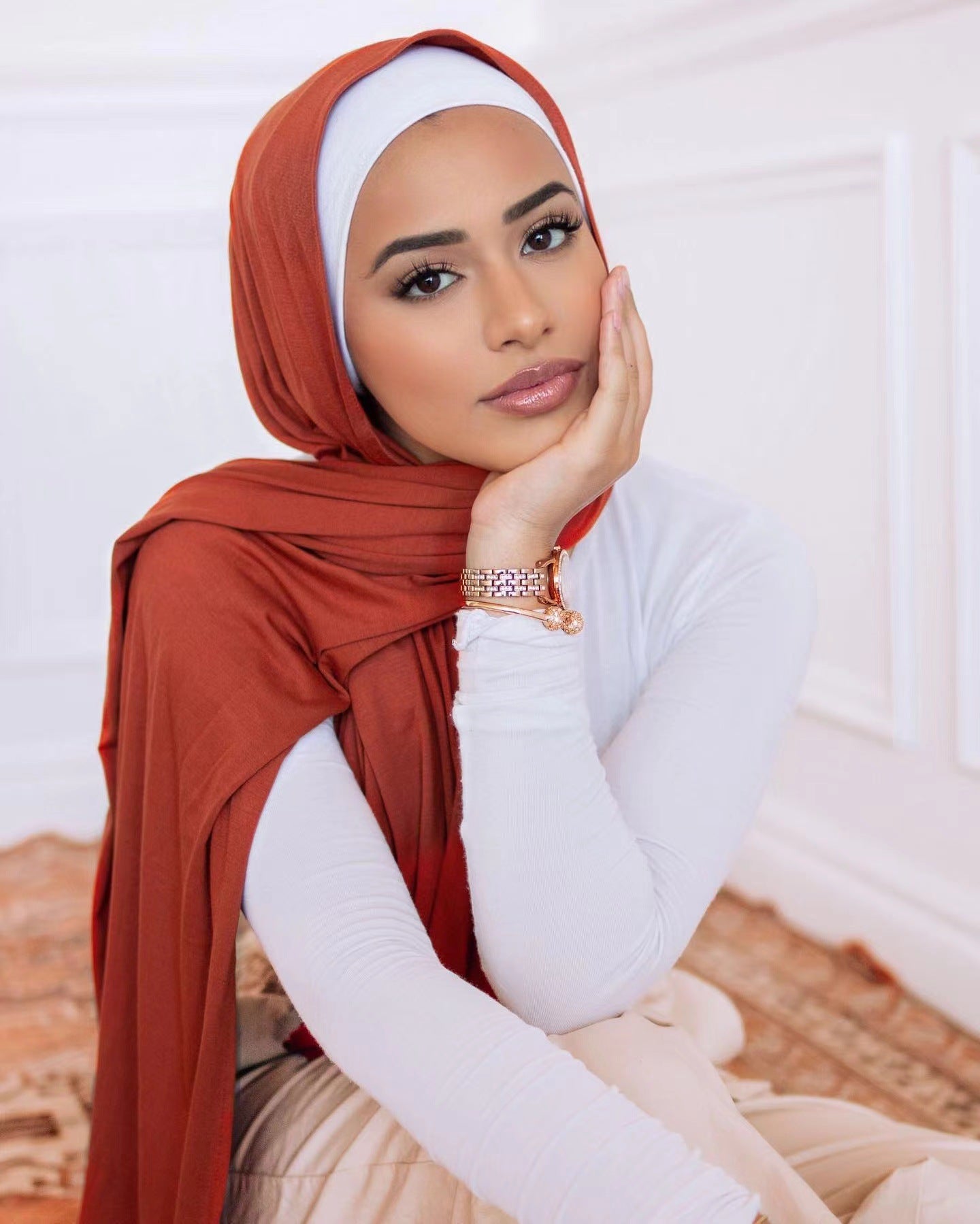 jersey solid color mercerized cotton scarf women