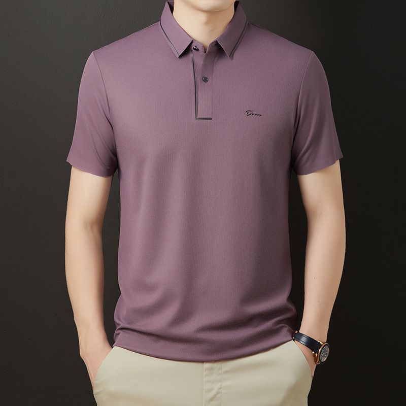Letter Print Non-Iron Fit Lapel Short Sleeve