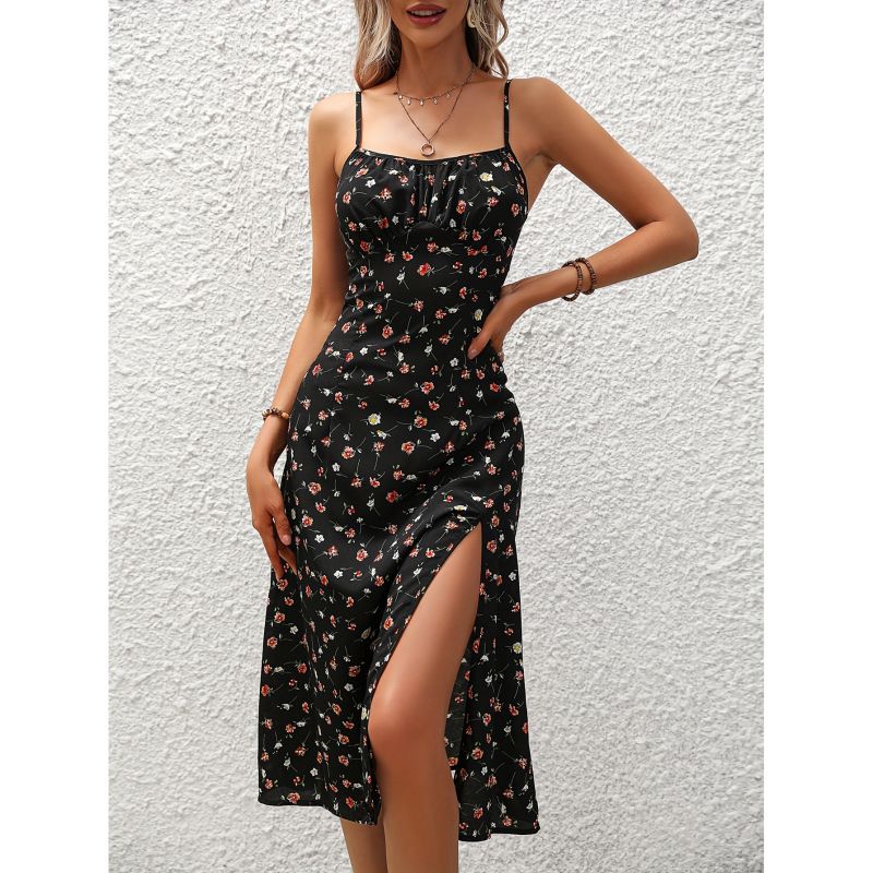 Strap Split Floral Dress