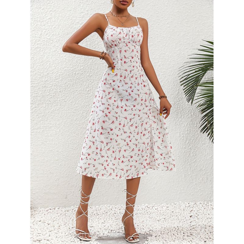 Strap Split Floral Dress