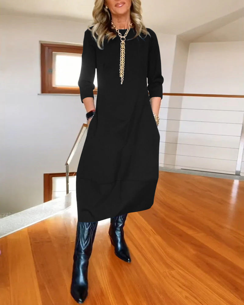 Loose Crewneck Long Sleeve Dress