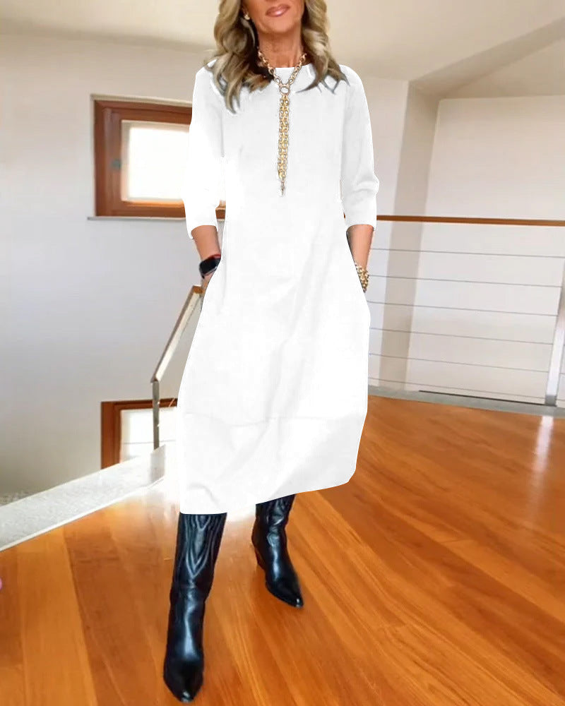 Loose Crewneck Long Sleeve Dress