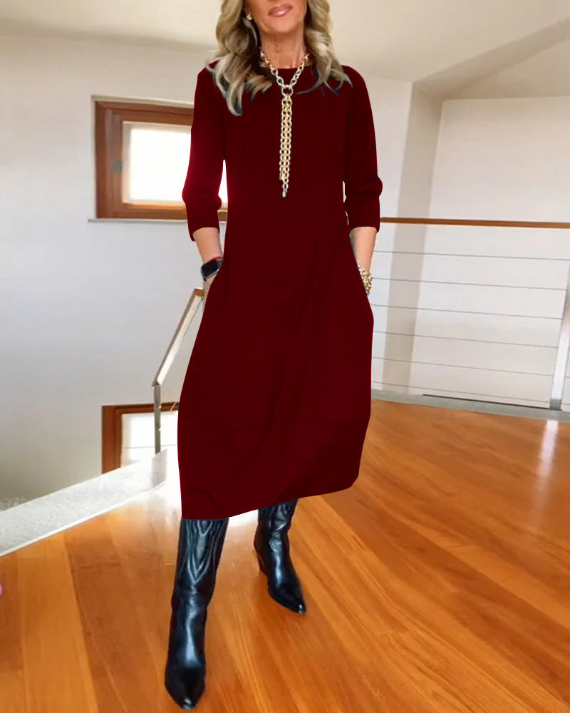 Loose Crewneck Long Sleeve Dress