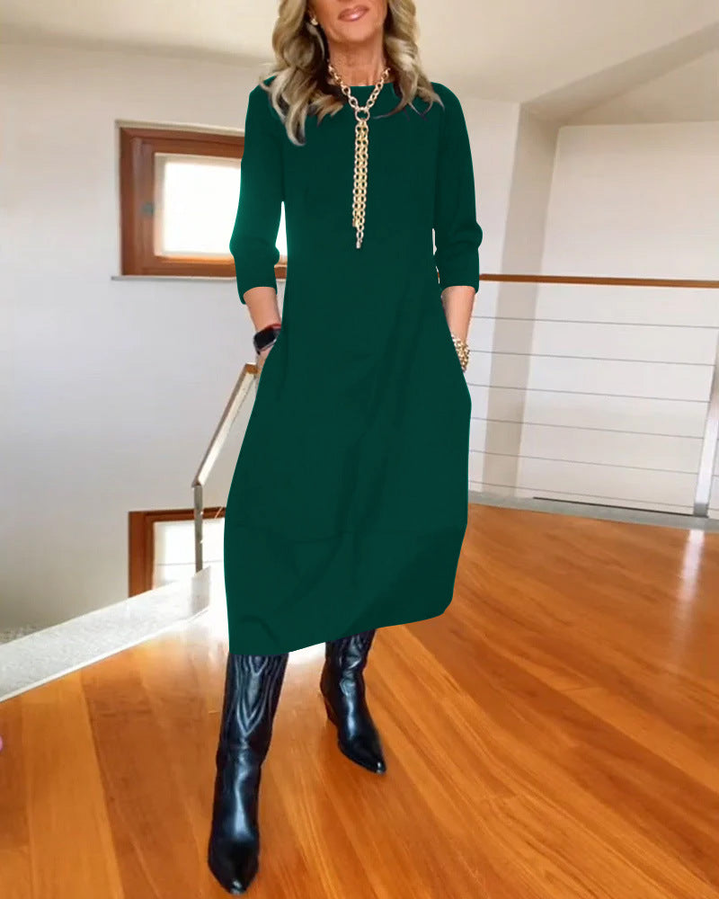 Loose Crewneck Long Sleeve Dress