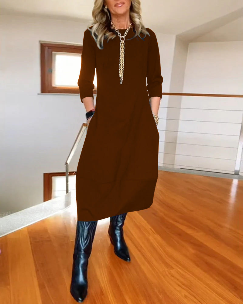 Loose Crewneck Long Sleeve Dress