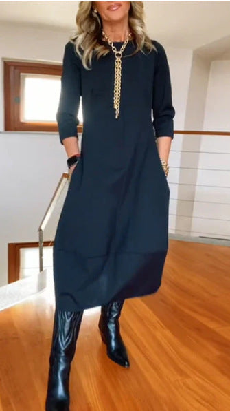 Loose Crewneck Long Sleeve Dress