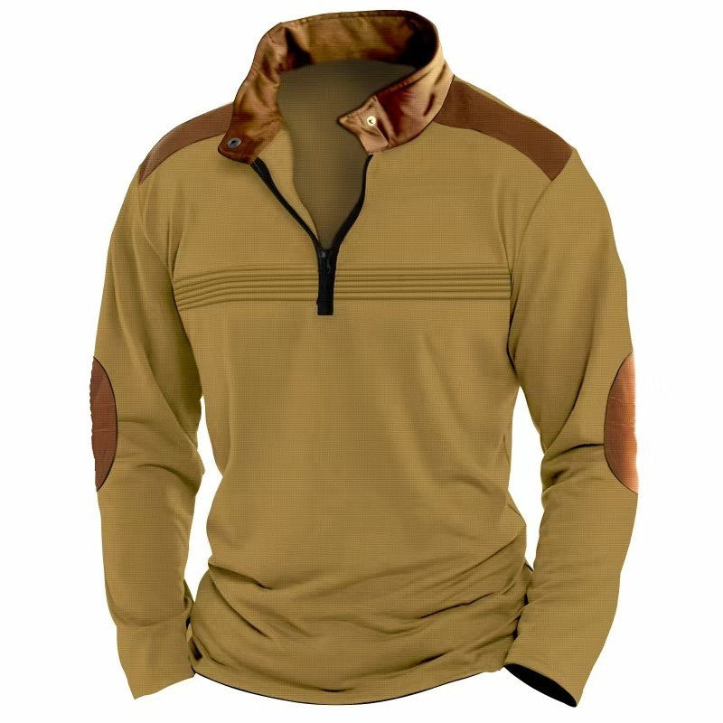 Polo Shirt Solid Color Stitching Long Sleeve