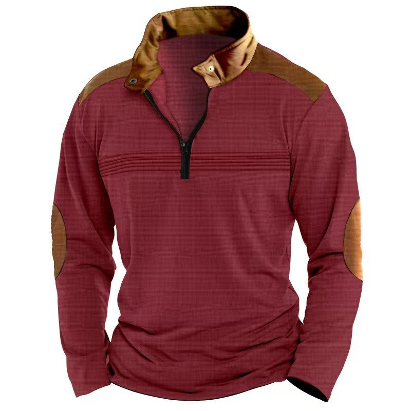 Polo Shirt Solid Color Stitching Long Sleeve