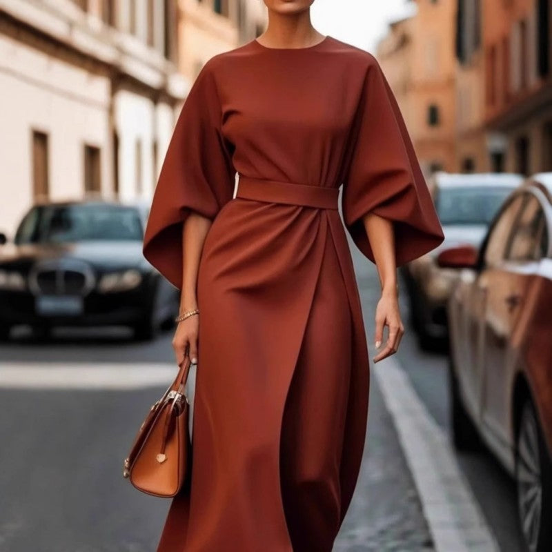 Solid Color Dolman Sleeve Dress