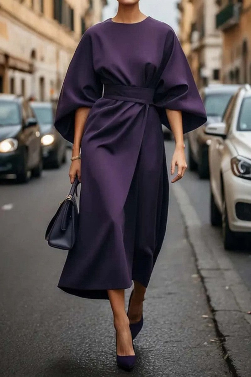 Solid Color Dolman Sleeve Dress