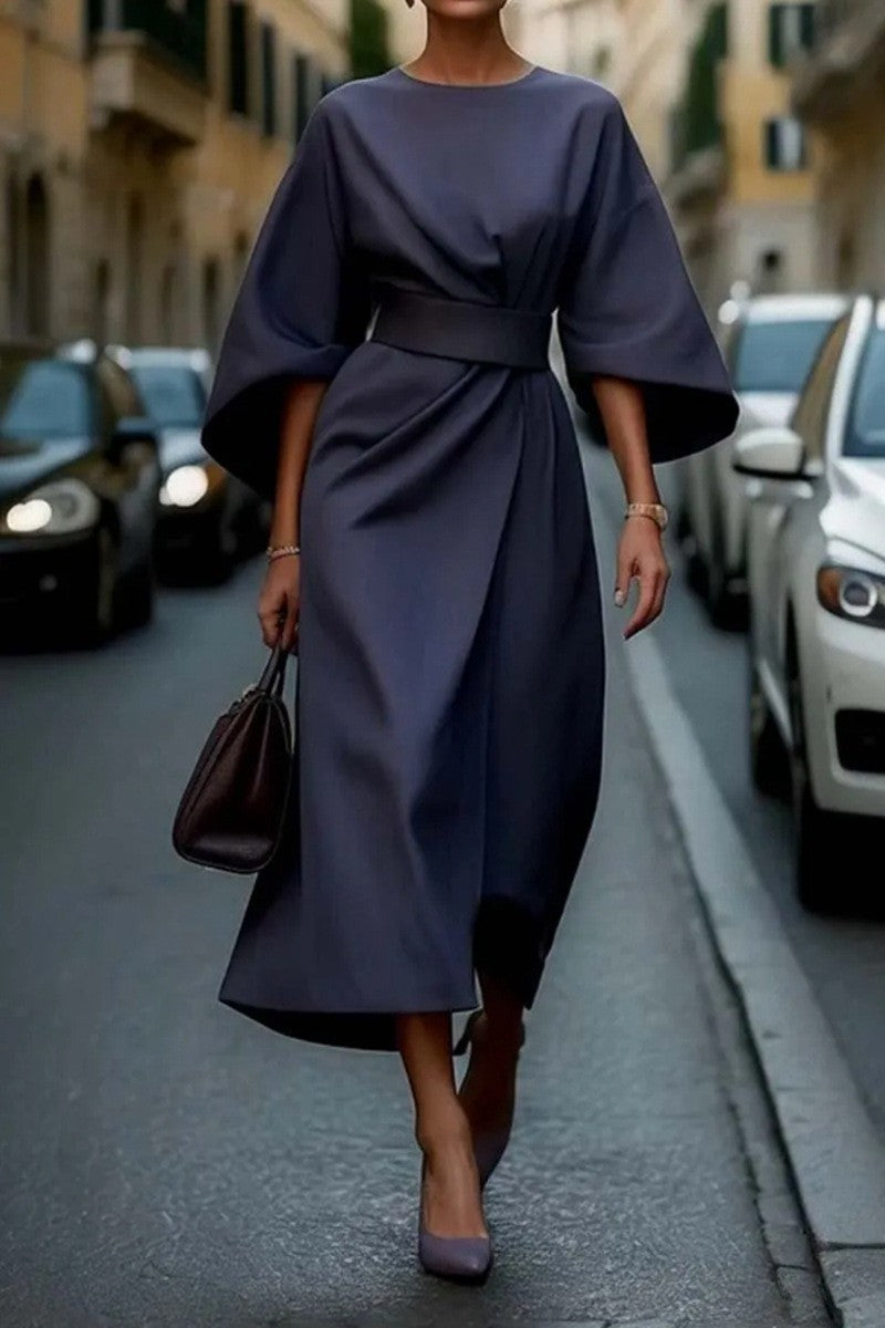 Solid Color Dolman Sleeve Dress