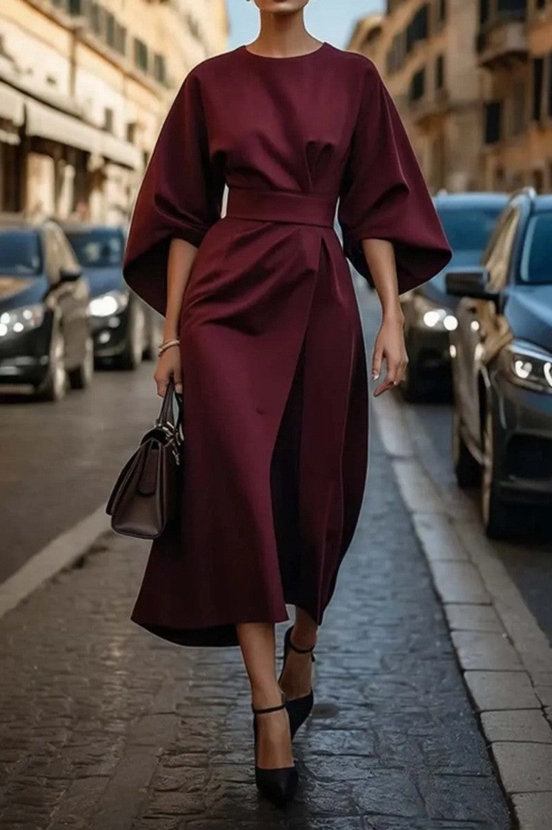 Solid Color Dolman Sleeve Dress