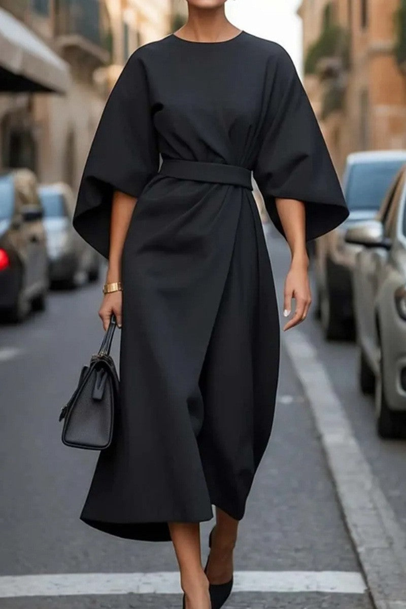 Solid Color Dolman Sleeve Dress
