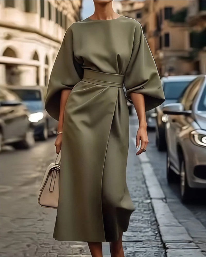 Solid Color Dolman Sleeve Dress