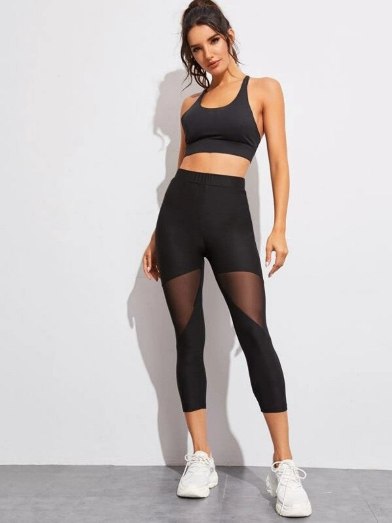 Mesh Patchwork Cropped Pants