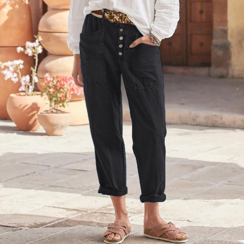 Buckle Loose Casual Pants
