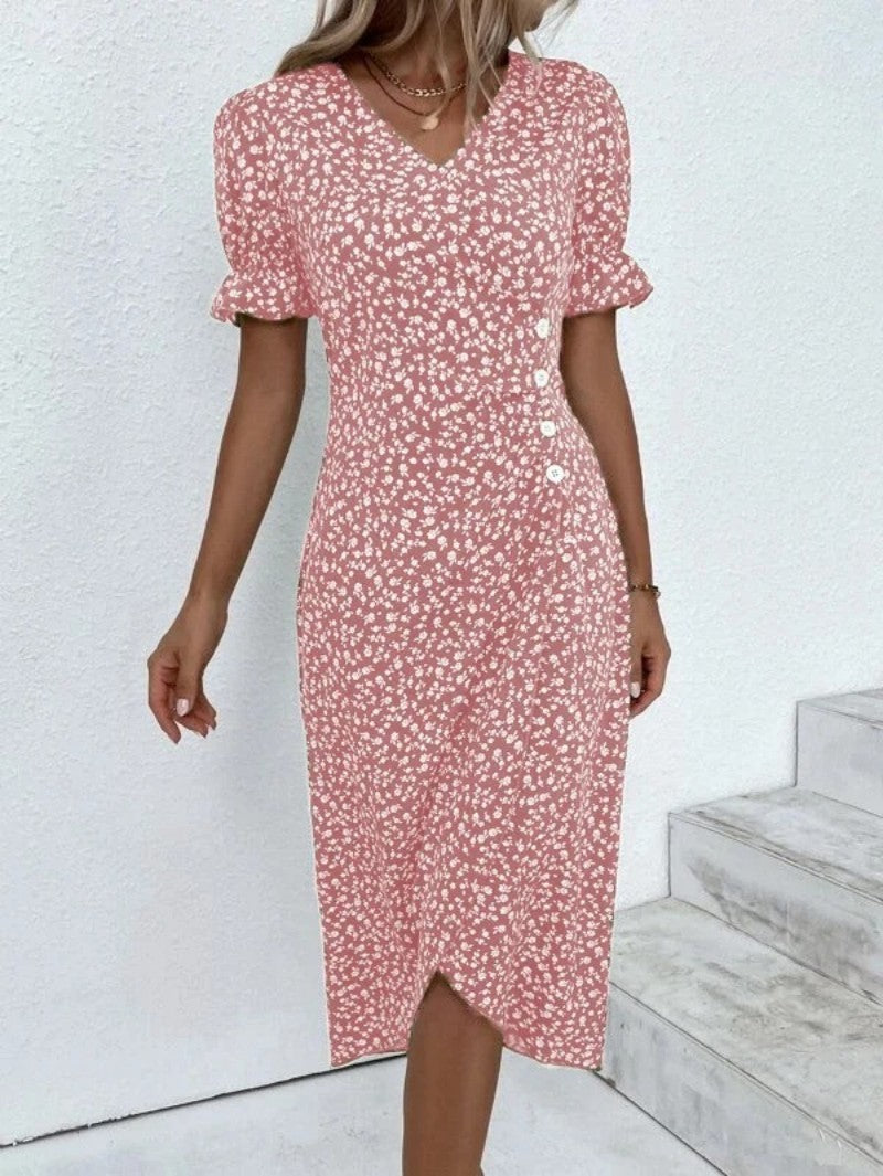 Floral Print Dress With Short Sleeves
