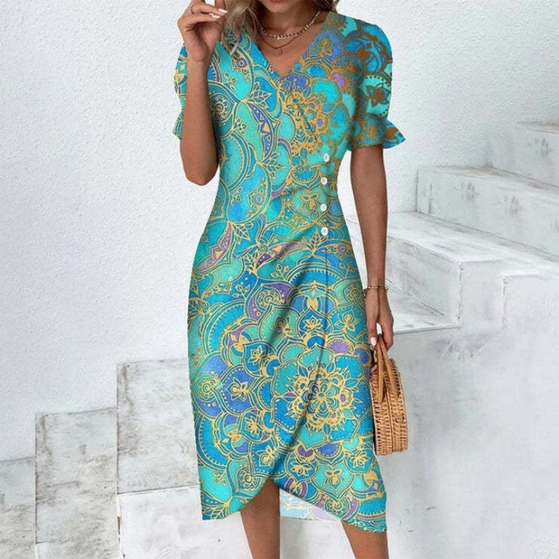 Floral Print Dress With Short Sleeves