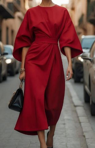 Solid Color Dolman Sleeve Dress
