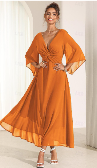 Horn Sleeve Extra Long Dress