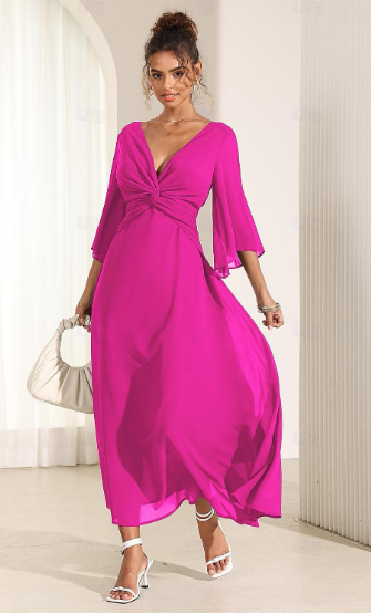 Horn Sleeve Extra Long Dress